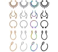 Mayhoop Falso Piercing Nariz Aros Acero Quirurgico Falso Anillo de Nariz Labio Oreja Mujer Hombre Piercing Joyería 20 Piezas