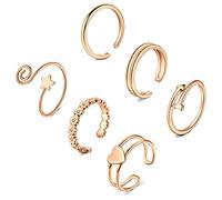 Mayhoop Toe Ring para mujer Rosegold Anillos ajustables para los dedos del pie Anillos para nudillos Acero quirúrgico Corazón Flor Estrella 6 piezas