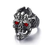 MayiaHey Anillo De Motociclista Con Cabeza De Calavera, Anillo Multi Calavera Para Hombre, Anillo De Motociclista Con Cráneo De Ojos Rojos Joyería Con Cabeza De Cráneo De La Muerte, Metal no precioso,