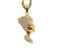 MayiaHey Collar de Nefertite con diamantes de imitación de oro Nefertite con colgante de reina egipcia, hip-hop egipcio, nefertite, collar para niños, Acero inoxidable