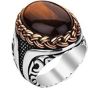 MAYIYAHO Anillo Retro Turco Hecho a Mano para Hombres Mujeres con Incrustaciones Marrones Ojo de Tigre Anillos de Piedra Punk Hombres Joyería islámica Musulmana Religiosa