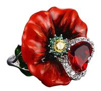 MAYIYAHO Clásico Anillo de Flores de Planta Grande Anillos de corazón de circonio Anillos de Mujeres Flor de Amapola de Boda con Joyas de Dedos de corazón