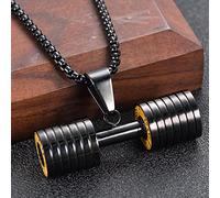 MAYIYAHO Collar de Mancuernas Titanio Acero Fitness Levantamiento de Pesas Barra Mancuerna Colgante Collar Culturismo Joyería Oro Plata Negro