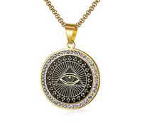 MAYIYAHO Collares de Medalla de Ojo Triangular para Hombres Retro All-Seeing Eye Medal Colgante Collar de Hombre Hip Hop Rock Party Jewelry