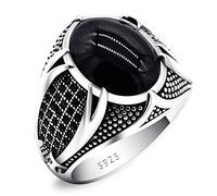 MAYIYAHO Joyería islámica Musulmana Religiosa de Moda Anillo de Corona turca Retro Hecho a Mano para Hombres Mujeres con Incrustaciones de Anillos de Piedra de circón Azul Turquesa