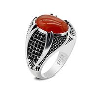 MAYIYAHO Joyería islámica Musulmana Religiosa de Moda Anillo de Corona turca Retro Hecho a Mano para Hombres Mujeres con Incrustaciones de Anillos de Piedra de circón Azul Turquesa