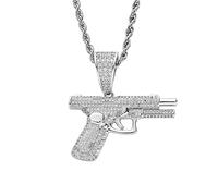 MAYIYAHO Pequeño Diamante de imitación Pistola Pistola Colgante Collar Lujo cúbico zircón Hombres Bling Punk joyería Oro Plata Cuerda Cadena