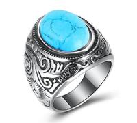 MAYIYAHO Retro Joyería turca Hecha a Mano Vintage Hombres otomanos's Anillo de águila con Incrustaciones de ónix Negro Anillo de Piedra Fiesta Punk Motor Biker Joyería