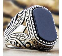MAYIYAHO Retro Joyería turca Hecha a Mano Vintage Hombres otomanos's Anillo de águila con Incrustaciones de ónix Negro Anillo de Piedra Fiesta Punk Motor Biker Joyería