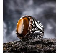 MAYIYAHO Trendy Vintage Retro Medio Oriente Estilo árabe Acero Antiguo Ojo de Tigre Piedra Gema Anillo de Llama Joyería Punk para Hombres Regalos de Fiesta