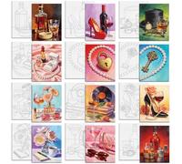 MAYJOYDIY 12 copas de vino románticas, dibujos previos, lienzo para pintar, tacones altos, pintalabios, lienzo impreso previamente, 25 x 20 cm, cadena de perlas con cierre de corazón, tabla de pintura