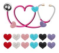 MAYJOYDIY 12 dijes de estetoscopio de corazón con diamantes de imitación, accesorio de estetoscopio con cierre de metal, regalo para enfermeras, médicos, estudiantes de medicina, asistentes (6 colores