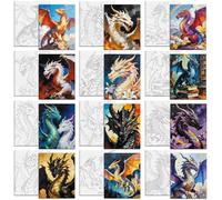MAYJOYDIY 12 lienzos predibujados con temática de dragón para pintar dinosaurios, lienzos preimpresos para adultos, 25 x 20 cm, dragones coloridos, suministros de arte para principiantes, regalos de