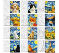 MAYJOYDIY 12 lienzos predibujados de animales del cielo nocturno para pintar girasoles, lienzo preimpreso para adultos, 25 x 20 cm, monumentos de la ciudad, suministros de arte para principiantes