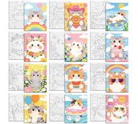 MAYJOYDIY 12 lienzos predibujados de dibujos animados con plantas de gato para pintar mariposas y flores, donas, lienzos preimpresos de 20 x 25 cm, bonito globo de sandía, tablero de arte para