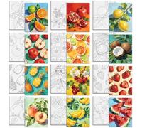 MAYJOYDIY 12 Piezas Lienzos de Frutas Predibujados para Pintar Naranja Limón Lienzos Preimpresos para Adultos 25×20cm Granada Suministros de Arte de Pintura DIY para Principiantes Regalos de Fiesta