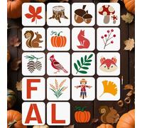 MAYJOYDIY 18 plantillas de otoño reutilizables de hojas de arce de seta para pintar, 15 x 15 cm, plantillas de dibujo de frutas con pincel para pared, suelo, madera, álbum de recortes, decoración