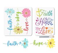 MAYJOYDIY 2 piezas Fe Esperanza Plantillas Amor Margarita para colorear Mariposa Corazón Plantilla de Dibujo con Cepillo Para Pared Muebles Papel Lienzo Álbum de recortes Decoración