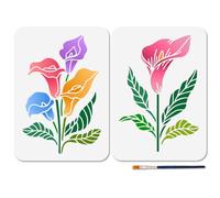 MAYJOYDIY 2 plantillas reutilizables de lirio de cala de 29,7 x 21 cm, plantillas de flores para pintar hojas y plantas con pincel para decoración de regalos, manualidades en ventanas, paredes de