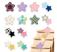 MAYJOYDIY 24 unidades de 12 estilos, lunares, estrellas, acrílico, chips, pastel, flores, estrella, sellador de bolsas, cierre de sellado, diseño de cuadros, tablero de ajedrez, estrellas, clips para