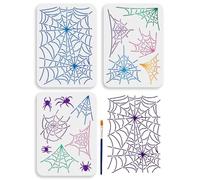 MAYJOYDIY 3 plantillas de tela de araña A4 de 29,7 x 21 cm, plantilla de plástico con tema de Halloween con pincel de pintura, insectos aterradores, plantilla reutilizable para pintar sobre madera,