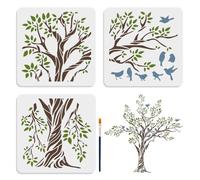 MAYJOYDIY 3 plantillas grandes de ramas de árbol de 78,3 x 78,3 cm, plantilla de pájaro en rama de árbol con pincel de pintura, 30 x 30 cm, tamaño de plantilla para madera, suministros de decoración