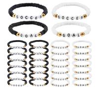 MAYJOYDIY 32 pulseras deportivas de fútbol de 17,5 cm, cuentas de arcilla polimérica, accesorios de joyería para celebración de equipo, Copa del Mundo, regalos de fiesta