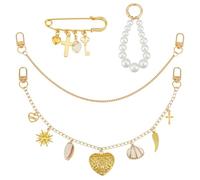 MAYJOYDIY 4 en 1 colgante de bolso conjunto colgante de corazón de aleación y broche de concha natural y colgante de perlas decoración para bolsos monedero llavero DIY accesorios de bolsillo para