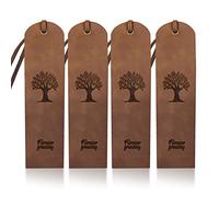MAYJOYDIY 4 marcapáginas de cuero del árbol de la vida, marcadores de página de cuero auténtico, 5 x 18 cm, marcapáginas clásicos de cuero vacuno para hombres, mujeres, niños, escritores, familiares y