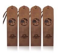 MAYJOYDIY 4 marcapáginas de cuero genuino Earth Adventure de 5 x 18 cm, Let The Adventure Begin, marcadores de página hechos a mano para amantes de los libros, lectores, escritores, accesorios,