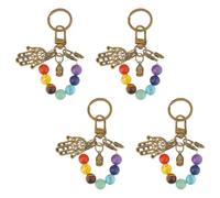 MAYJOYDIY 4 piezas 7 chakras llavero piedras preciosas colgante cristal piedra sintética llavero Buda Hamsa mano colgante con cierre de rosca de aleación para hombres mujeres parejas amigos