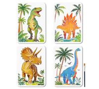 MAYJOYDIY 4 plantillas de dinosaurios reutilizables para pintar, 29,7 x 21 cm, con pincel para pared, muebles, lienzo