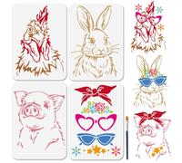 MAYJOYDIY 4 plantillas de gafas de sol de cerdo de 29,7 x 21 cm, reutilizables, plantilla de pollo hiphop para pintar a la moda, plantillas de arte de conejito con pincel de pintura para ventana,