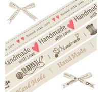 MAYJOYDIY 4 rollos de cinta de algodón natural hecha a mano con amor de 18 m, cinta de sarga de espiga de 15 mm, cintas de grogrén decorativas suaves para decoración del hogar, fiestas, envoltura de