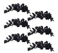 MAYJOYDIY 6 parches 3D con flor de rosa negra larga bordada, 30 x 10 cm, bordado de flores para planchar o coser, para coser o coser, juego de manualidades para ropa, vaqueros, chaquetas, bolsos