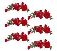MAYJOYDIY 6 parches 3D con flores rojas largas bordadas de 30 x 10 cm, bordado de flores para planchar o coser, para ropa, vaqueros, chaquetas, bolsos, decoración DIY