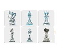 MAYJOYDIY 6 Plantillas de internacionales de ajedrez 20×20cm Plantillas de pintura reina peón con pincel Plantilla de dibujo reutilizables Ideales Para Paredes, Textiles, Scrapbooking, Arte De Pared