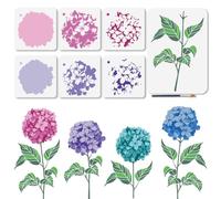 MAYJOYDIY 7 plantillas de hortensias en capas de 15 x 15/29,7 x 21 cm, plantilla de pintura de hojas de flores de verano, plantilla reutilizable para manualidades, para pintar sobre muebles de madera