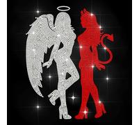 MAYJOYDIY Ángel y demonio Rhinestone Pegatinas para planchar Sexy Lady Silhouette Hotfix Transfer Adhesivo de moda Parche de transferencia de calor Aplicación para camiseta gorra chaqueta bolsa de