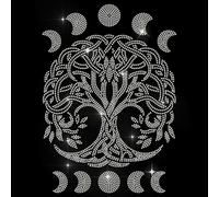 MAYJOYDIY Árbol de la vida con diamantes de imitación termoadhesivos, diseño de fases de la luna, 29,7 x 21 cm, apliques de cristal para camisetas, bolsos, chaquetas, decoración de bricolaje