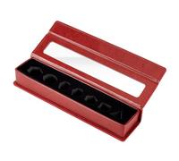 MAYJOYDIY Caja rectangular de cuero para dados de 7 ranuras, cajas organizadoras de dados con tapa de ventana visible para jugador, color rojo oscuro