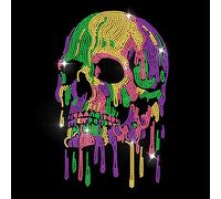 MAYJOYDIY Calcomanía de transferencia de calor con diseño de calavera pintada con diamantes de imitación, parche de reparación de ropa para camisetas, sombreros, chaquetas, bolsos, decoración de