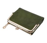 MAYJOYDIY Cartera de cuero plegable pequeña vintage para mujer, con bloqueo RFID, carteras compactas, mini carteras de cuero para dinero en efectivo con cremallera y cierre de beso, Green