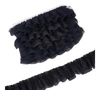 MAYJOYDIY Cinta de encaje con volantes de doble capa de 60 mm, color negro, 15 m, cinta de encaje floral para costura, manualidades, vestidos de novia, adornos de bricolaje
