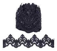 MAYJOYDIY Cinta de encaje festoneado con cuentas negras de 2,7 m, 9 cm, bordado, vintage, floral, borde de Venecia, cinta brillante para vestido de novia, boda, fiesta, disfraz, decoración de