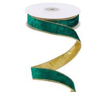 MAYJOYDIY Cinta de terciopelo verde y dorada de 9,1 m con alambre de 25 mm de ancho, cinta decorativa de terciopelo por un lado con parte trasera dorada para árbol de Navidad, guirnalda de guirnaldas