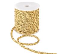 MAYJOYDIY - Cordón trenzado dorado de 15 m, cordón trenzado de 3 pliegues, 5 mm, trenzado decorativo para la costura, hilo brillante, decoración interior, beso de bolsa, decoración de graduación