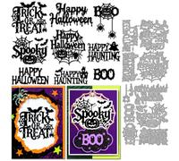 MAYJOYDIY Halloween Word Art Troqueles de corte Happy Halloween Letras Metal Troqueles Palabras Espeluznantes Plantillas de Metal para DIY Scrapbooking Manualidades Tarjetas Álbum Decoración de Regalo