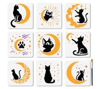 MAYJOYDIY Juego de 9 plantillas de gato en la luna de 15 x 15 cm, plantillas reutilizables para pintar sobre muebles de madera, lienzo, decoración de pared