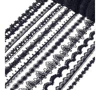 MAYJOYDIY Juego de cintas de encaje Venecia negra de 27,4 m, ribete de encaje de 11 ~ 25 mm, tela de ganchillo vintage para envolver regalos, manualidades, manualidades, álbumes de recortes